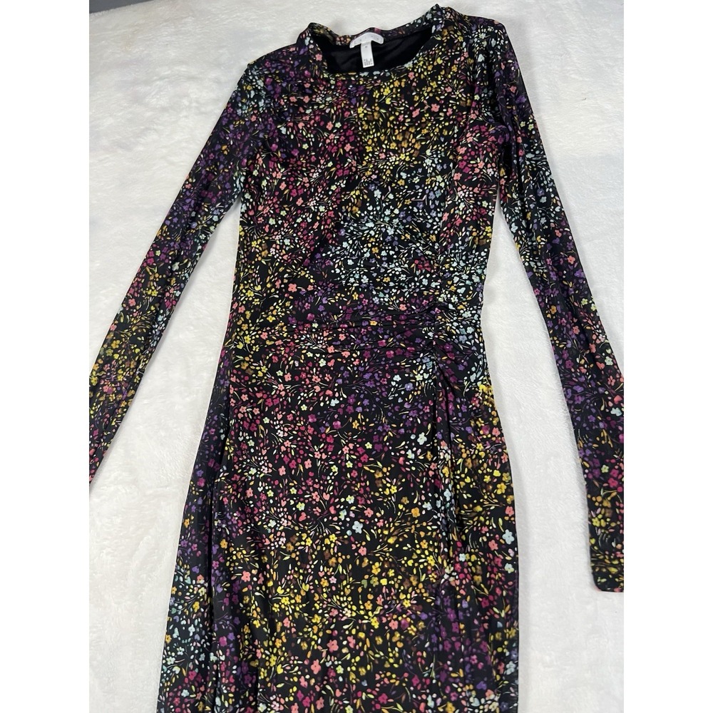 LEITH Women's‎ Black Multi Ditsy Colored Floral Mesh Bodycon Dress XS EUC